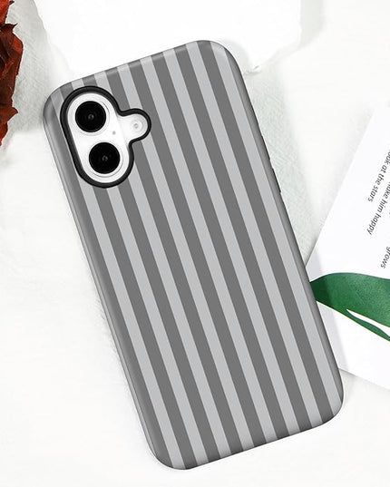 Magnetic for iPhone 16 Case Cute Stripes Phone Case, Shockproof Slim TPU and Hard PC Protective Phone Cover Compatible with MagSafe Designed for Women Girls, Gray