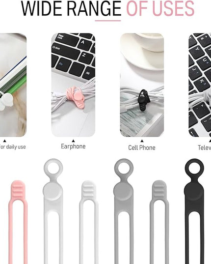 Nuanchu 40 Pcs Silicone Cable Ties Reusable Holder Adjustable Straps Multipurpose Charging Cable Organizer for Fastening Charging Cords Wires(4.17 Inch,Black, White, Gray, Pink)