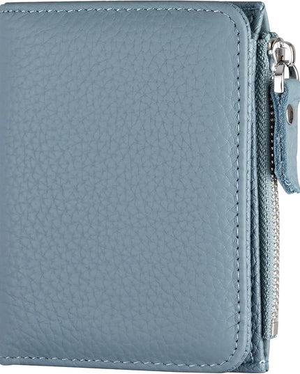 ilovever Small Wallet Women Soft Leather RFID Blocking Card Holder with Zipper Pocket Bifold wallet,Blue