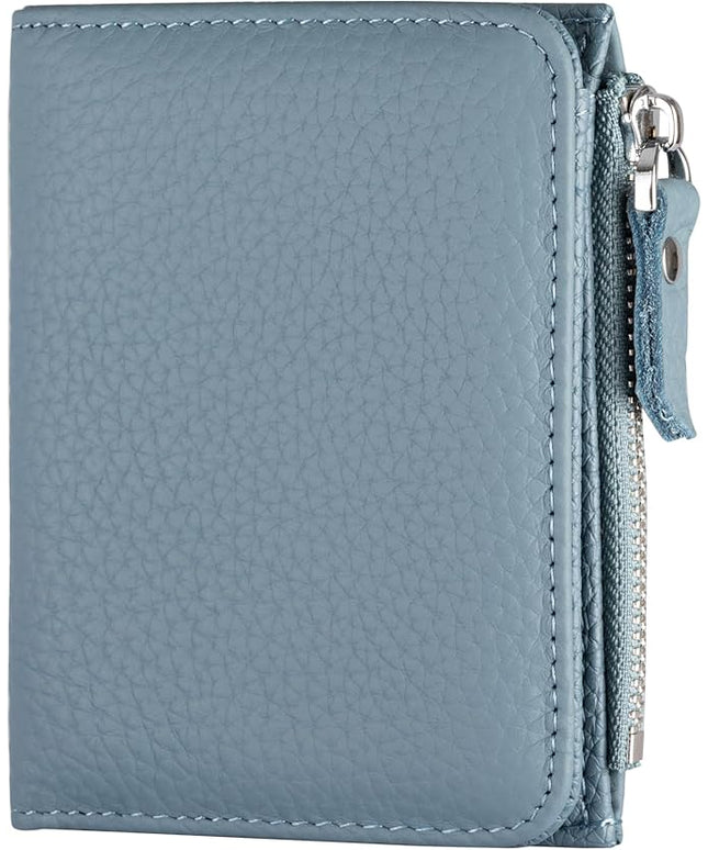ilovever Small Wallet Women Soft Leather RFID Blocking Card Holder with Zipper Pocket Bifold wallet,Blue