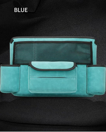 JEYODA Car Handbag Holder Between Seats Suede Large Capacity Car Purse Holder Automotive Consoles & Organizers for Document Phone Storage Car Accessories Interior (1925-style 2 blue)