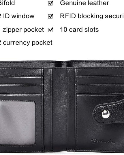 BOSTANTEN Women Leather Wallet RFID Blocking Small Bifold Zipper Pocket Wallet Card Case Purse with ID Window