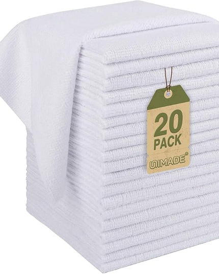 Microfiber Cleaning Cloth, 20 Pack Reusable Microfiber Towels for Cars Lint Free Cleaning Shop Towel Rags for Home Kitchen Automotive Bar Mechanic Restaurant Garage, 11.5"x 11.5", White