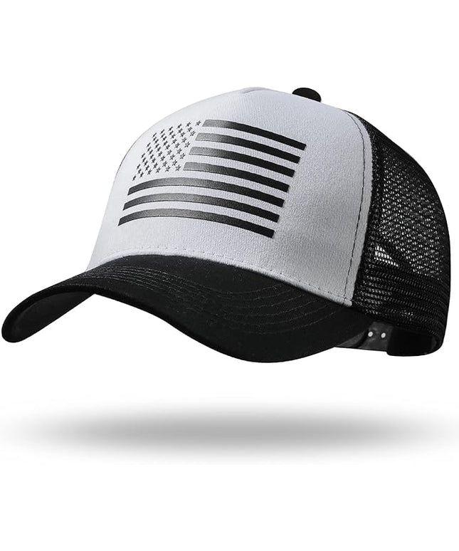 American Flag Trucker Hat - Snapback Hat, Baseball Cap for Men Women - Breathable Mesh Side, Adjustable Fit - for Casual Wear