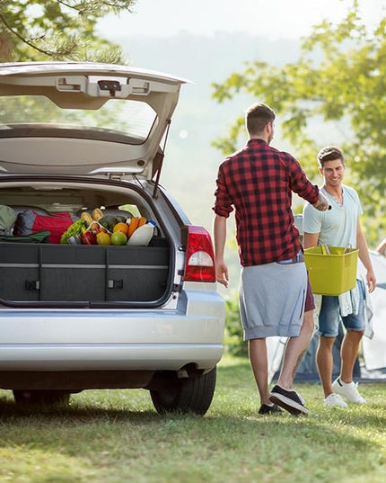 Heavy-Duty Trunk Organizer & Multi-Compartment Storage Box for SUV/Sedan/Minivan,600D Waterproof Oxford,2 Securing Hooks & Reflective Strips-Large Capacity Organiser(92L)