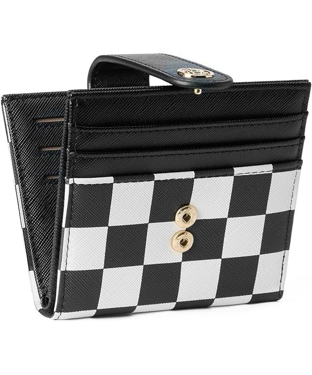 BOSTANTEN Slim Wallet for Women Small RFID Blocking Credit Card Holder Leather Bifold Wallets with Zipper Coin Pocket Black and White Checkered