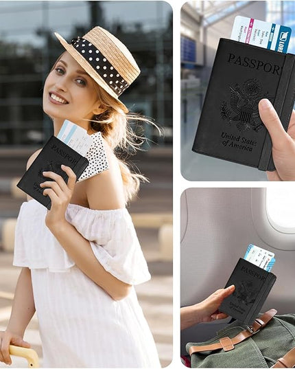 ACdream RFID BLOCKING Passport Holder Travel Wallet, Premium PU Leather Cover Passport Book with Card Holder, Pen Holder, Keep Organization, and Travel Essentials for Women and Men, Black