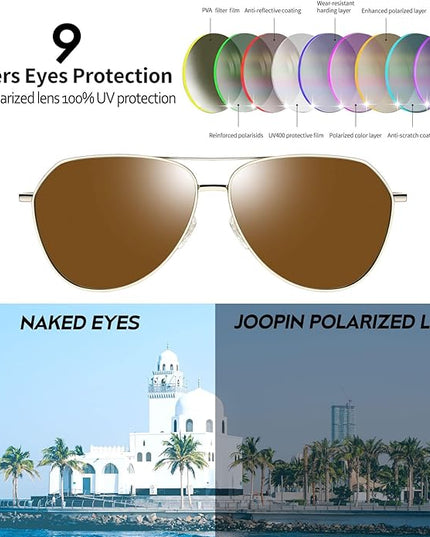 Joopin Polarized Metal Aviation Sunglasses Men, Classic Military Sun Glasses Women, Rectangle Shades UV400 Protection Costume