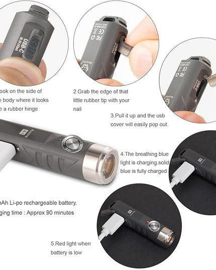 RovyVon A1 Gen 4 Rechargeable EDC Keychain Flashlight 650 Lumens High Lumens Outdoor Mini Keychain Light for Everyday Carry, Camping, Thanksgiving (Grey)