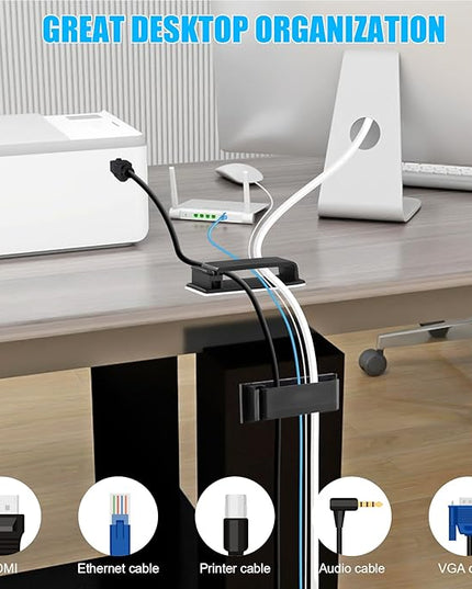 XHF 50 PCS Self Adhesive Cable Clips(L) Black,Wire Clips Cable Management Wire Organizer Cord Holder for Under Desk, Car, Wall, TV PC Ethernet Cable