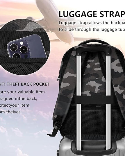 Backpack for Men Women, School Backpack with USB Charging Port, Anti Theft Carry On Flight Approved Business Work Travel 15.6 Inch Computer Laptop Backpack, BookBag for teen, Camo