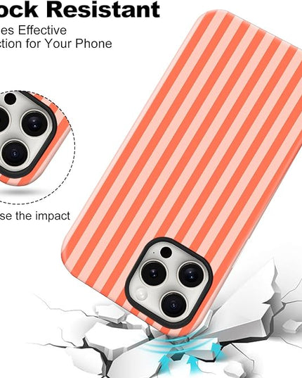 Magnetic for iPhone 14 Pro Case Cute Stripes Phone Case, Shockproof Slim TPU and Hard PC Protective Phone Cover Compatible with MagSafe Designed for Women Girls, Deep Orange