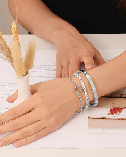 18 K Gold Plated Love Bangle Bracelet Stack Cuff Jewelry for Women Jewelry Set for Women Gift with Box