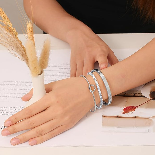 18 K Gold Plated Love Bangle Bracelet Stack Cuff Jewelry for Women Jewelry Set for Women Gift with Box