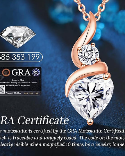 ANDSO Moissanite Heart Pendant Necklaces for Women, 925 Sterling Silver Necklace with Birthstone, Ideal Anniversary Present or Birthday Christmas Valentine Jewelry Gifts for Mom Wife Her Girlfriend