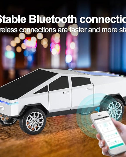 Solar-Powered car-Shaped Bluetooth Speaker, Portable Wireless Stereo, high-Definition Sound Quality, TWS Dual-Ear Pairing, Truck-Shaped Speaker, Suitable for Home, Office and Gift (Silver)