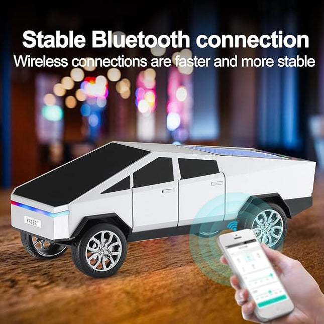 Solar-Powered car-Shaped Bluetooth Speaker, Portable Wireless Stereo, high-Definition Sound Quality, TWS Dual-Ear Pairing, Truck-Shaped Speaker, Suitable for Home, Office and Gift (Silver)