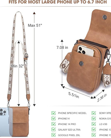 POIUGOYA Small Crossbody Bags for Women Trendy,Leather Triple Compartment Cell Phone Crossbody Wallet Purses with Card Slots