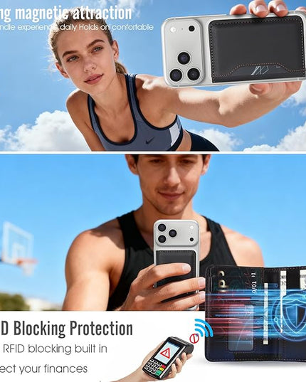 ASAPDOS for MagSafe Wallet,Magnetic Card Holder RFID Blocking Wallet with 5 Card Slots & Cash Pocket for iPhone 17/16/ 15/14/ 13/12/ Pro/Max/Plus/Air Black