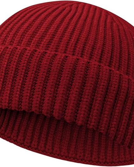 Wool Fisherman Beanies for Men Women Short Cuff Knit Beanie Winter Warm Hats Trawler Hat Stylish Watch Cap