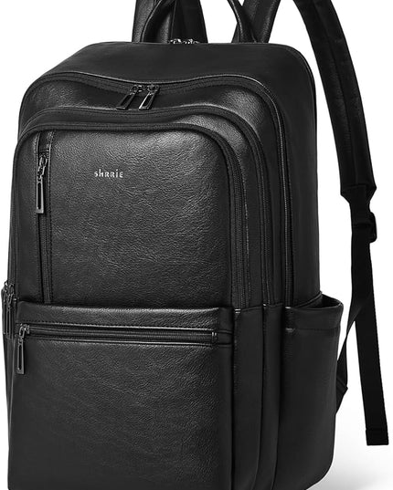 Shrrie Leather Laptop Backpack for Women, 17 inch Large Travel Laptop Backpack Purse for Casual Daypack College Work Bag