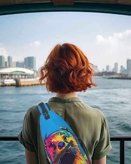 Animal Face Sling Bag Crossbody Bags Chest Bag Backpack for Travel Running and Hiking for Men Women Colorful Otter