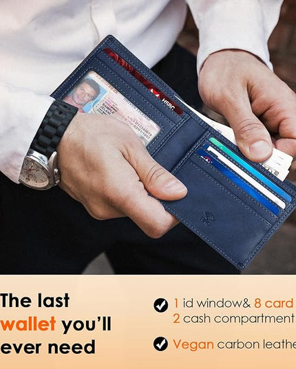 RUNBOX Wallet for Men Slim Leather Bifold RFID Blocking Minimalist Front Pocket Design with Gift Box