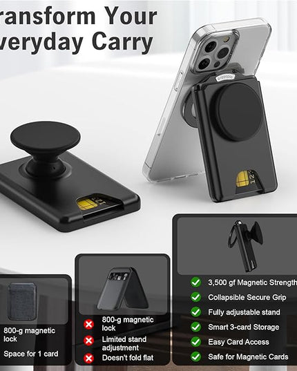 for MagSafe Wallet Stand, Magnetic Wallet Stand Adjustable, Phone Stand Card Holder with Secure Grip, for Samsung S25 S24 S23 Series and for iPhone 17 16 15 14 13 12 Series, Fit 3 Cards, White