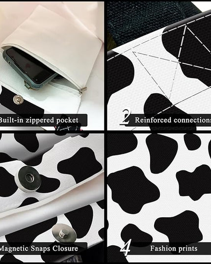Canvas Tote Bag for Women，Cute Heavy-Duty Shoulder Bag with Zipper Pocket -Travel Tote for Grocery, Gym,Shopping