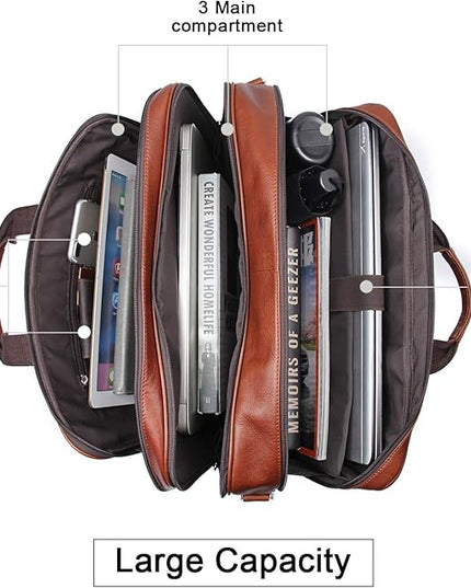 Augus Business Travel Briefcase Genuine Leather Duffel Bags for Men Laptop Bag fits 15.6 inches Laptop