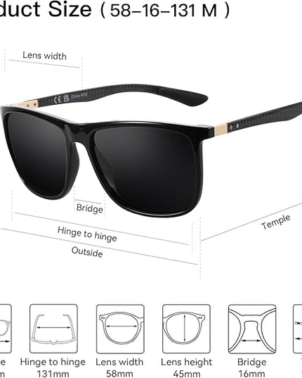 ZENOTTIC Square Polarized Sunglasses for Men Ultralight Carbon Fiber Sun Glasses Driving Fishing Golf Sports UV400 Protection