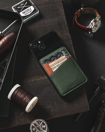 VULKIT Phone Card Holder Wallet Leather Adhesive Pocket RFID Blocking Credit Card Sleeves Stick Back of Phone Smartphones Green