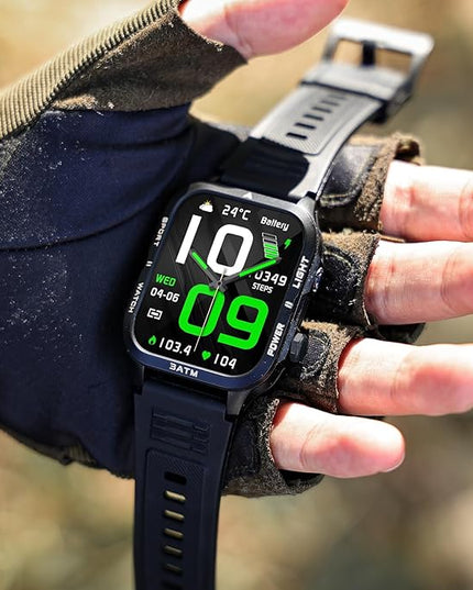 Military Smart Watches for Men (Answer/Make Calls) with Powerful Flashlight 1.96" HD, Outdoor Tactical Smartwatch with Big Battery 880mAh Sport Modes Health Monitor 3ATM for iPhone/Android (Black)