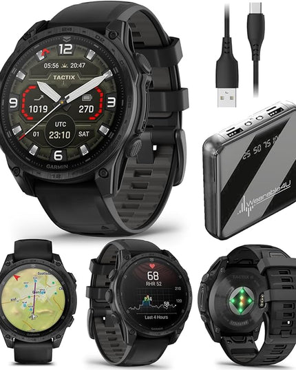 Wearable4U Garmin Tactix 8, 47mm, AMOLED Display, Titanium Bezel, Sapphire Lens, Premium Tactical GPS Smartwatch, Includes Applied Ballistics Ultralight Solver, 40 M Dive Rating w PowerBank Bundle