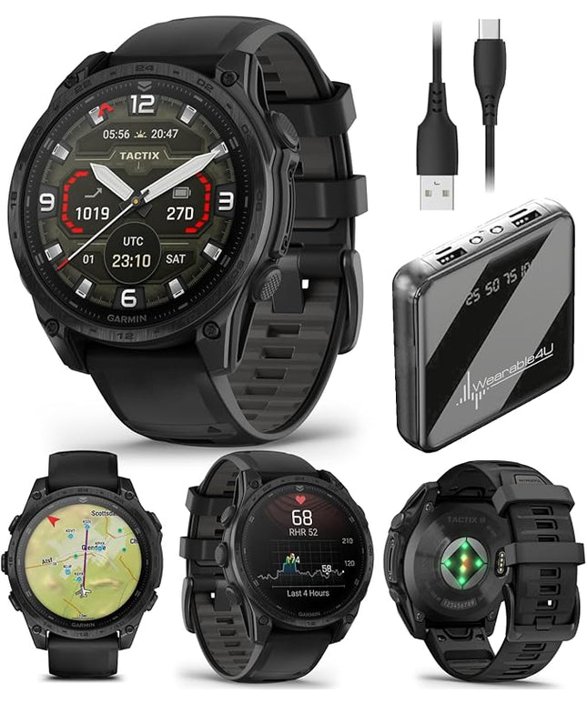 Wearable4U Garmin Tactix 8, 47mm, AMOLED Display, Titanium Bezel, Sapphire Lens, Premium Tactical GPS Smartwatch, Includes Applied Ballistics Ultralight Solver, 40 M Dive Rating w PowerBank Bundle