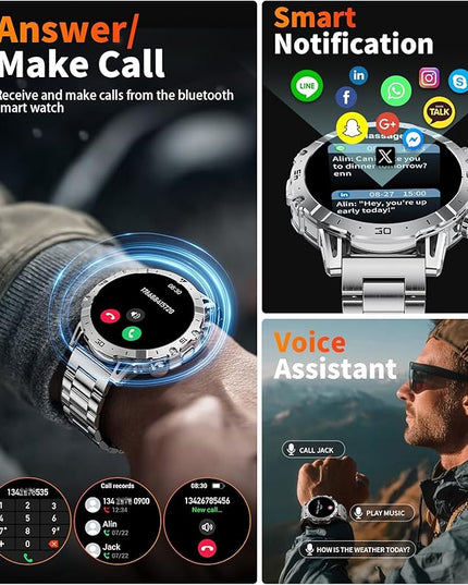 LIGE Smart Watches for Men 1000mAh Battery/LED Flashlight/3 Straps, 1.7" Ultra HD Screen Outdoor Smartwatch with 111 Sports Modes, Bluetooth Call 5ATM Waterproof Fitness Tracker Android iOS,Sliver