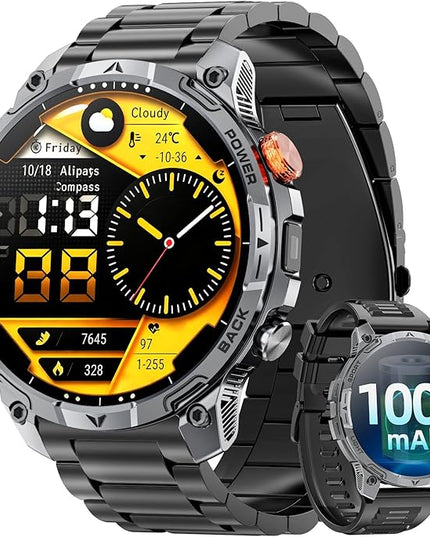 Military Smart Watches for Men,1.75″ Smartwatch with 100-Day Ultra-Long Battery/Flashlight,Fitness Watch for Heart Rate/Sleep/Calling/110+ Sports Mode Smart Watch for Android iOS 1000 mAh