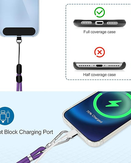 takyu Phone Lanyard, 2 Pack Adjustable Cell Phone Lanyard Crossbody Neck Strap & 2 Pack Wrist Strap with Tether Tabs Compatible for iPhone Android Smartphones- DarkPule Black