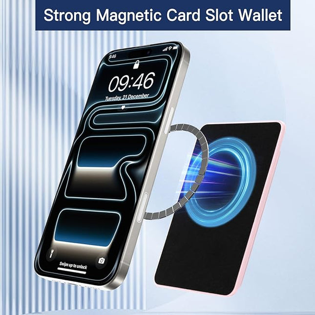 Stronger Magnetic Card Slot Wallet for iPhone 17/16/15/14/13/12 Series (Not for 13/12 Mini), Floral Pattern Hard Card Holder Fit 3 Cards Compatible with Magsafe Accessories, Pink