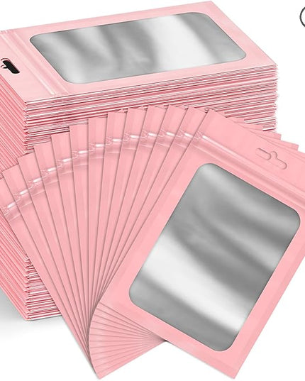 Funfery 300 Pack Smell Proof Resealable Bags for Food Storage,Mylar Clear Bags 4x6 Pink Packaging Bag- Edibles,Odorless Scent Proof Bag for Cookies, Zip Foil Pouch for Small Business