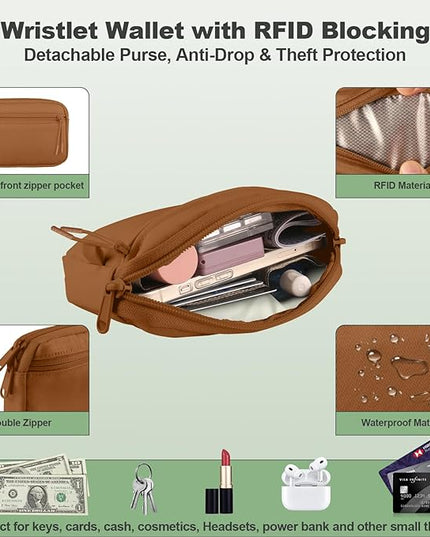 Clip and Go Strap for Phone with Wallet Crossbody, Adjustable Phone Lanyard with Detachable RFID Wristlet Wallet, Pattern Strap, Bronze(M)