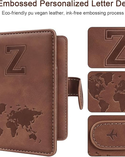 Passport Holder Cover Personalized Initial Letter A-Z Travel Wallet RFID Blocking Passport Cover Holder for Travel Passport Book Holders for Women and Men, Brown-Z