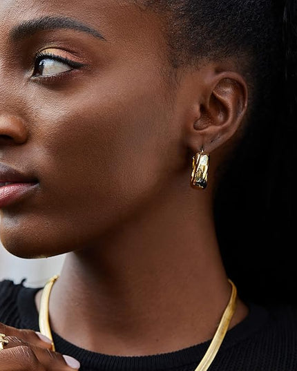 18K Gold Plated Chunky Hoop Earrings for Women Fashion Thick Gold Hoops Set Jewelry for Birthday Christmas Gifts