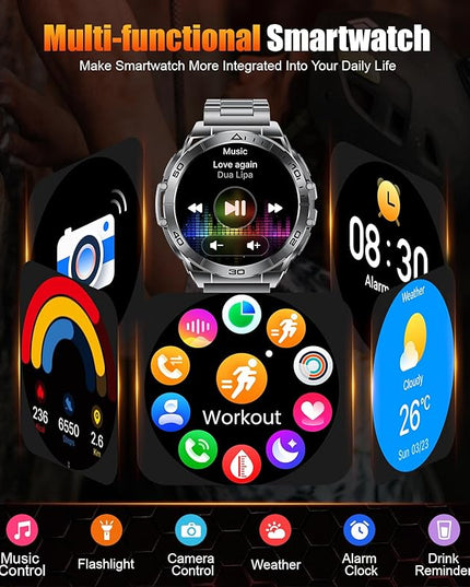 Military Smart Watch for Men,1.6" AMOLED Screen /600mAh Battery/5ATM Waterproof Smartwatches (Answer/Dial Calls) Fitness Tracker with Heart Rate/Sleep Tracking/Blood Oxygen for Android/iOS Black