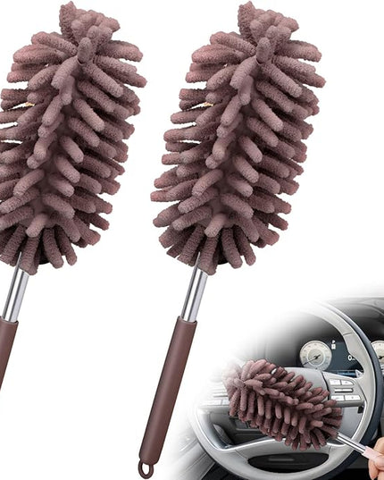 2 PCS Car Interior Duster with Extension Pole, Microfiber Car Dusters with Bendable Head, Cars Duster Exterior&Interior Scratch Free, for Cleaning of Vehicle Details, Offices, Window, Furniture(Brown)