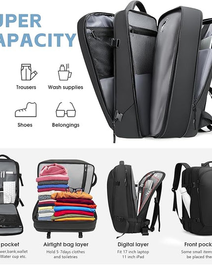 Vacuum Compression Backpack for Travel, 47L Expandable Backpack with Pump, 17 inch Laptop Backpack Luggage Flight Approved with Vacuum Compression System
