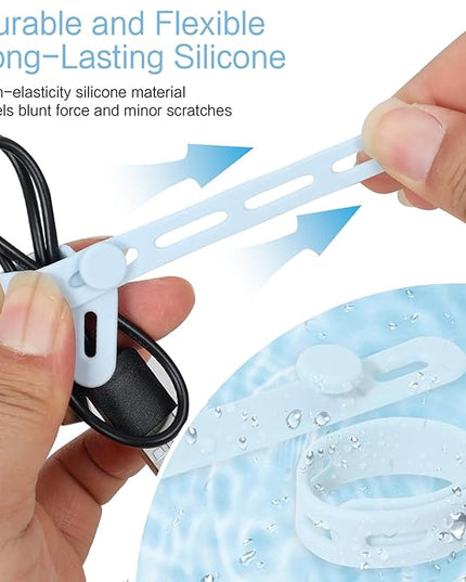Donruby 24Pcs Silicone Cable Ties - Reusable & Washable with Locking Buckles, Adjustable Fastening Cable Management Straps, Multi-Purpose High Elasticity Cord Organizer (Ice Blue)