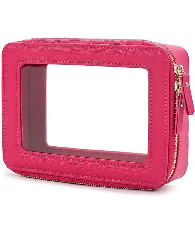 Aveniee Clear Makeup Bag Organizer,Travel Toiletry Bag for Women,Waterproof Cosmetic Pouch with Zippers,Car Accessories Organizers and Storage Case,Hotpink