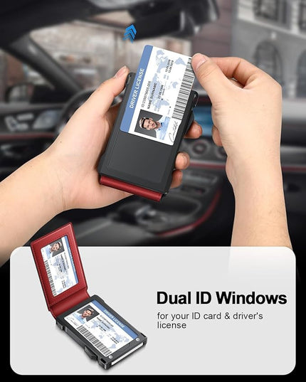Wallet for Men RFID Wallet with 2 ID Windows & Money Clip, Slim Pop Up Card Holder for 10-12 Cards, Bifold Minimalist Smart Wallet for Front Pocket, Compact Metal Credit Card Holder, Gifts for Men