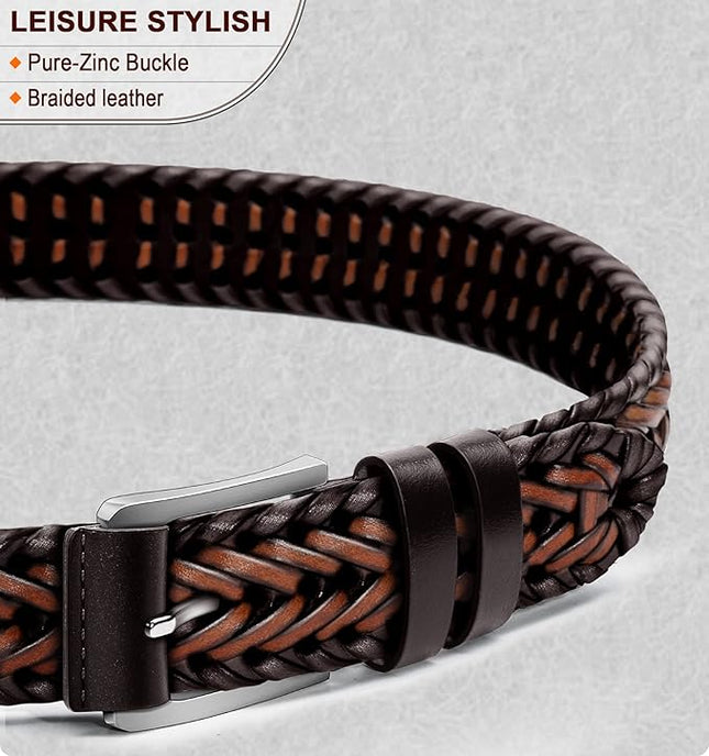 BULLIANT Mens Belts,Leather Woven Braided Belts for Gift Men Casual Jeans Golf